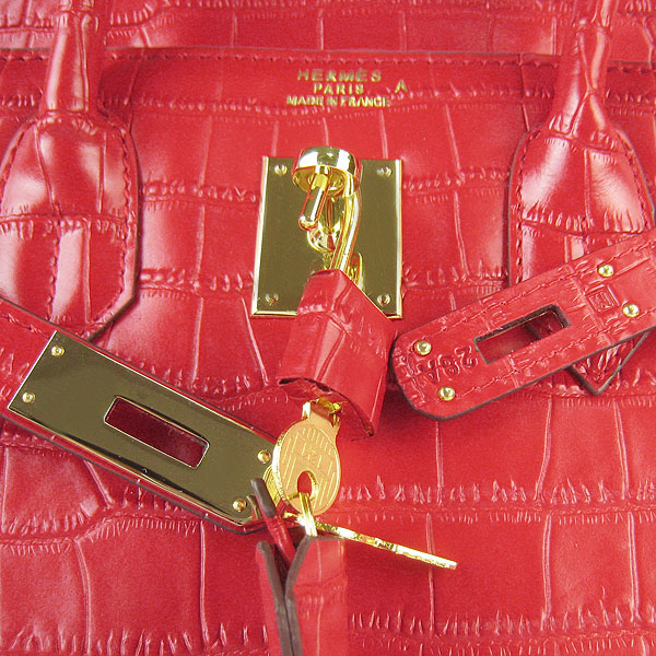 Replica Hermes Birkin 30CM Crocodile Veins Bag Red 6088 On Sale - Click Image to Close